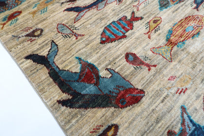 83 x 125 cm | Oriental Fish Accent Rug Afghan Hand Knotted Veg Dye Wool carpet - ART WOOL CARPET