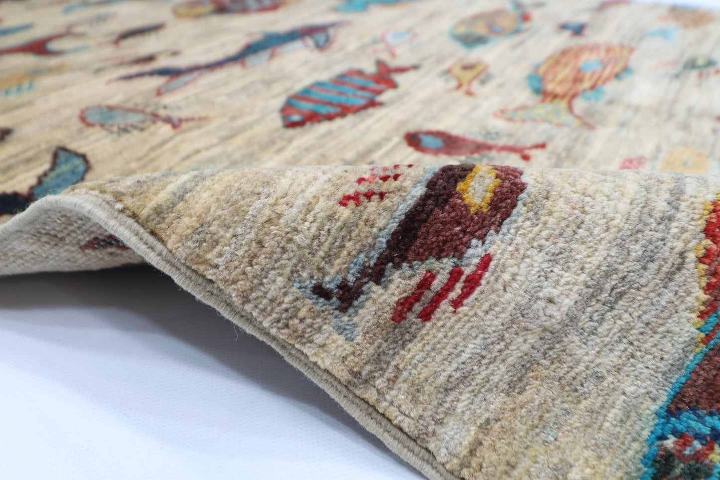 83 x 125 cm | Oriental Fish Accent Rug Afghan Hand Knotted Veg Dye Wool carpet - ART WOOL CARPET