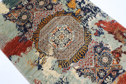 83 x 125 cm | Oriental Mamluk Abstract Rug Afghan Hand Knotted Veg Dye Wool carpet - ART WOOL CARPET