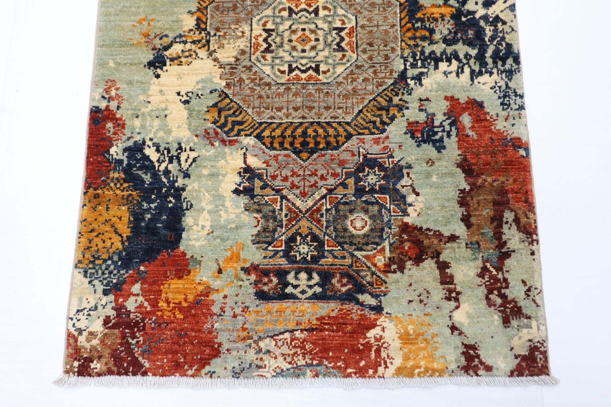 83 x 125 cm | Oriental Mamluk Abstract Rug Afghan Hand Knotted Veg Dye Wool carpet - ART WOOL CARPET
