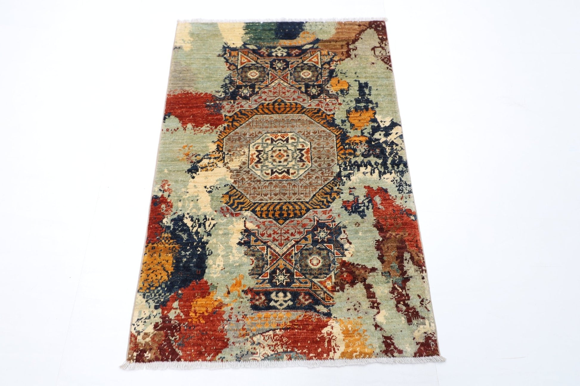 83 x 125 cm | Oriental Mamluk Abstract Rug Afghan Hand Knotted Veg Dye Wool carpet - ART WOOL CARPET