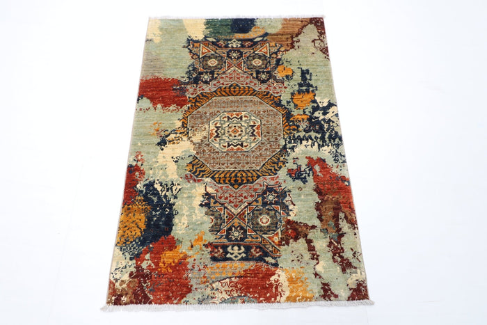 83 x 125 cm | Oriental Mamluk Abstract Rug Afghan Hand Knotted Veg Dye Wool carpet