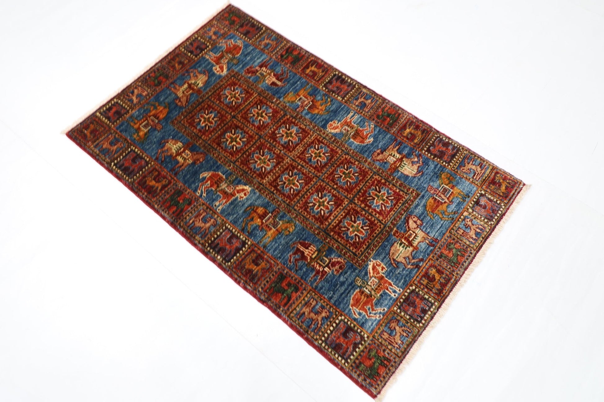 83 x 131 cm | Oriental Animal Accent Rug Afghan Hand Knotted Veg Dye Wool carpet - ART WOOL CARPET