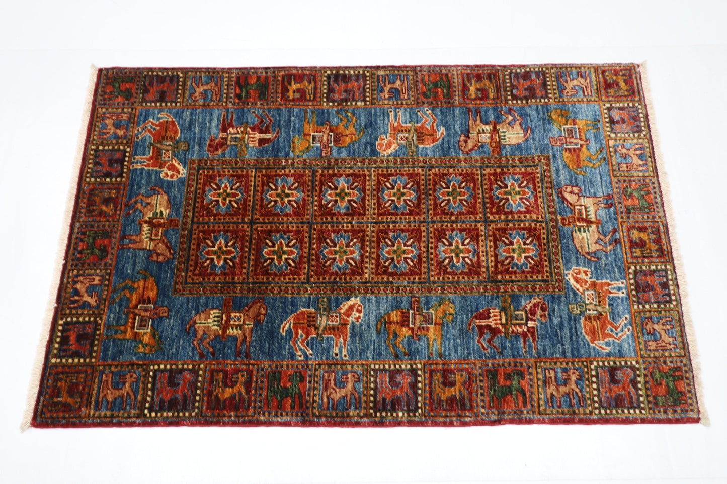 83 x 131 cm | Oriental Animal Accent Rug Afghan Hand Knotted Veg Dye Wool carpet - ART WOOL CARPET