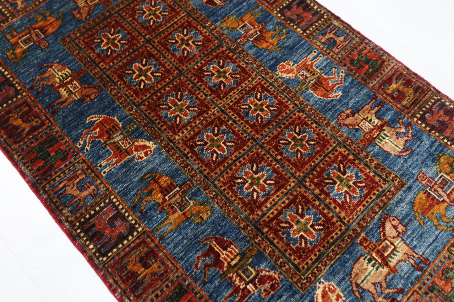83 x 131 cm | Oriental Animal Accent Rug Afghan Hand Knotted Veg Dye Wool carpet - ART WOOL CARPET