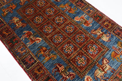 83 x 131 cm | Oriental Animal Accent Rug Afghan Hand Knotted Veg Dye Wool carpet - ART WOOL CARPET