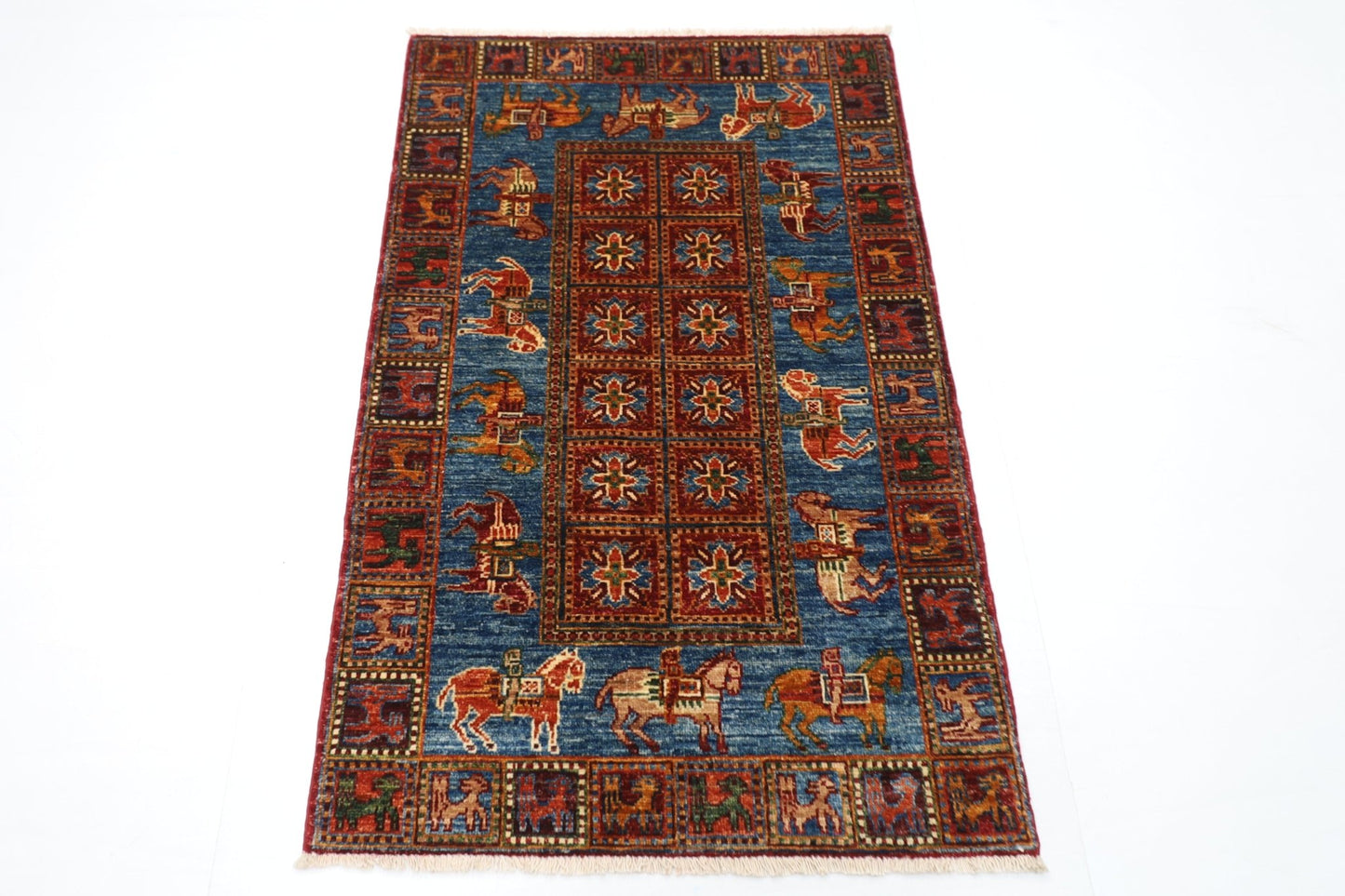 83 x 131 cm | Oriental Animal Accent Rug Afghan Hand Knotted Veg Dye Wool carpet - ART WOOL CARPET