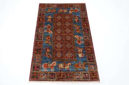 83 x 131 cm | Oriental Animal Accent Rug Afghan Hand Knotted Veg Dye Wool carpet - ART WOOL CARPET