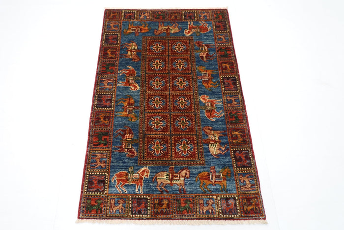 83 x 131 cm | Oriental Animal Accent Rug Afghan Hand Knotted Veg Dye Wool carpet