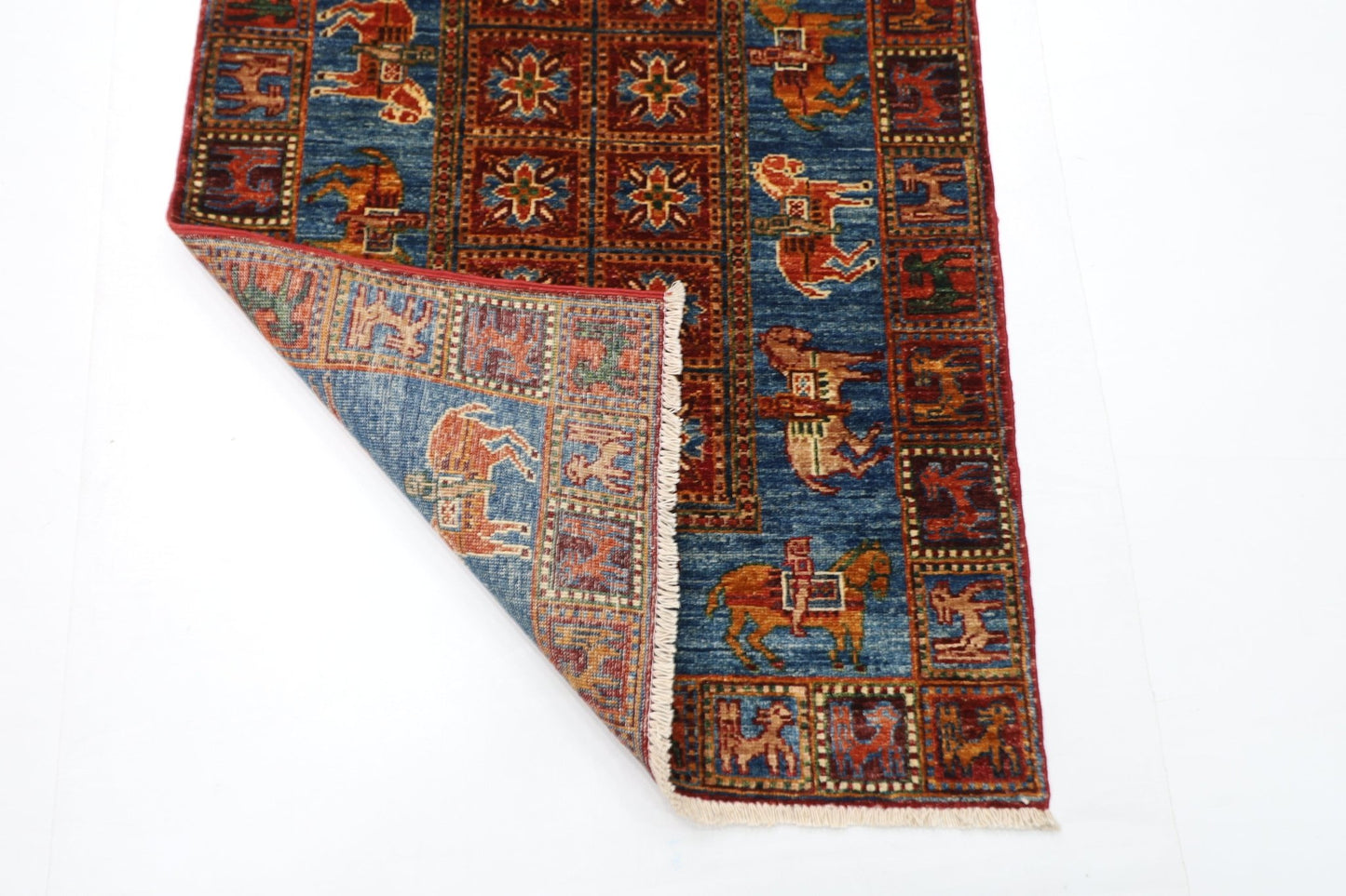 83 x 131 cm | Oriental Animal Accent Rug Afghan Hand Knotted Veg Dye Wool carpet - ART WOOL CARPET