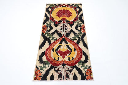 83 x 160 cm | Oriental Suzani Area Rug Afghan Hand Knotted Veg Dye Wool carpet - ART WOOL CARPET