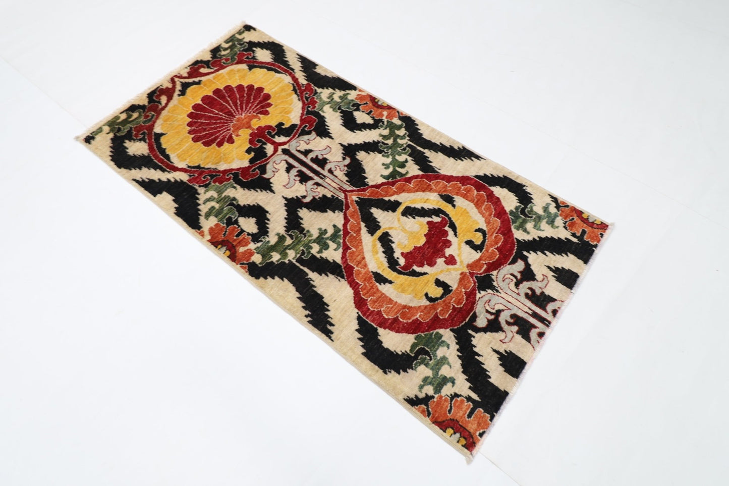 83 x 160 cm | Oriental Suzani Area Rug Afghan Hand Knotted Veg Dye Wool carpet - ART WOOL CARPET