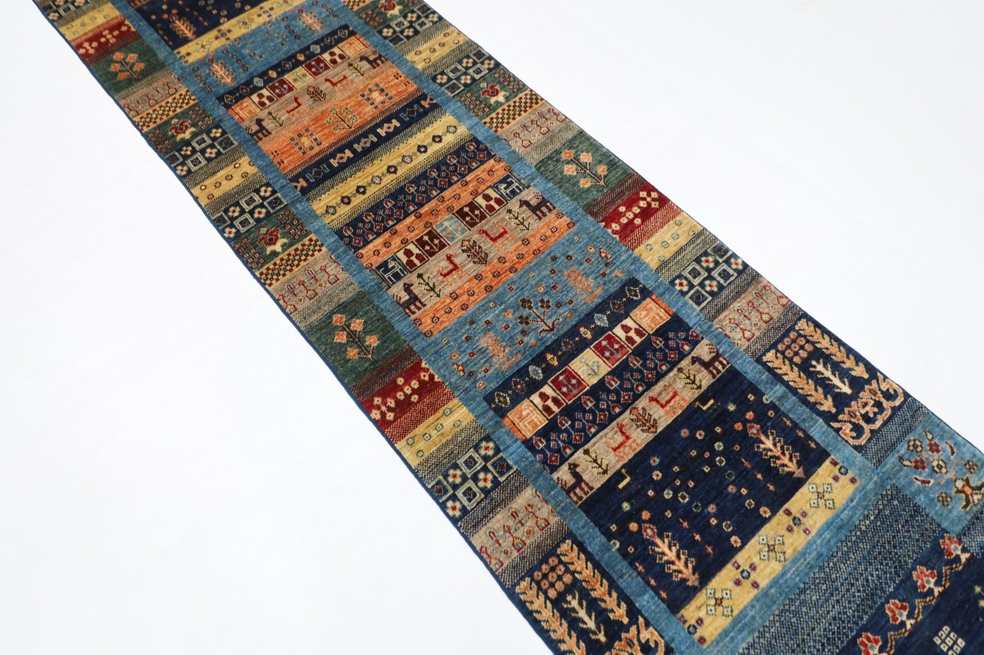 83 x 393 cm | Oriental Gabbeh Animal Runner Rug Afghan Hand Knotted Veg Dye Wool carpet - ART WOOL CARPET