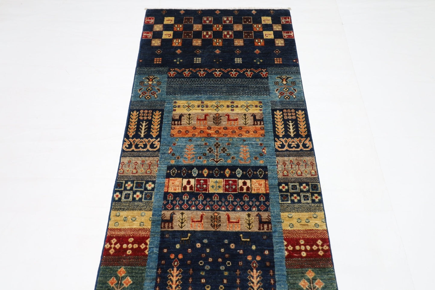 83 x 393 cm | Oriental Gabbeh Animal Runner Rug Afghan Hand Knotted Veg Dye Wool carpet - ART WOOL CARPET
