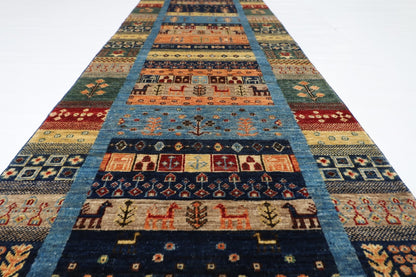 83 x 393 cm | Oriental Gabbeh Animal Runner Rug Afghan Hand Knotted Veg Dye Wool carpet - ART WOOL CARPET
