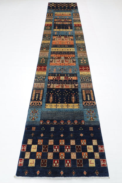 83 x 393 cm | Oriental Gabbeh Animal Runner Rug Afghan Hand Knotted Veg Dye Wool carpet - ART WOOL CARPET