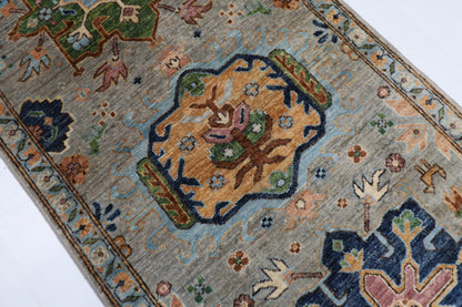 83 x 434 cm | Oriental Gray Runner Rug Afghan Hand Knotted Veg Dye Wool carpet - ART WOOL CARPET