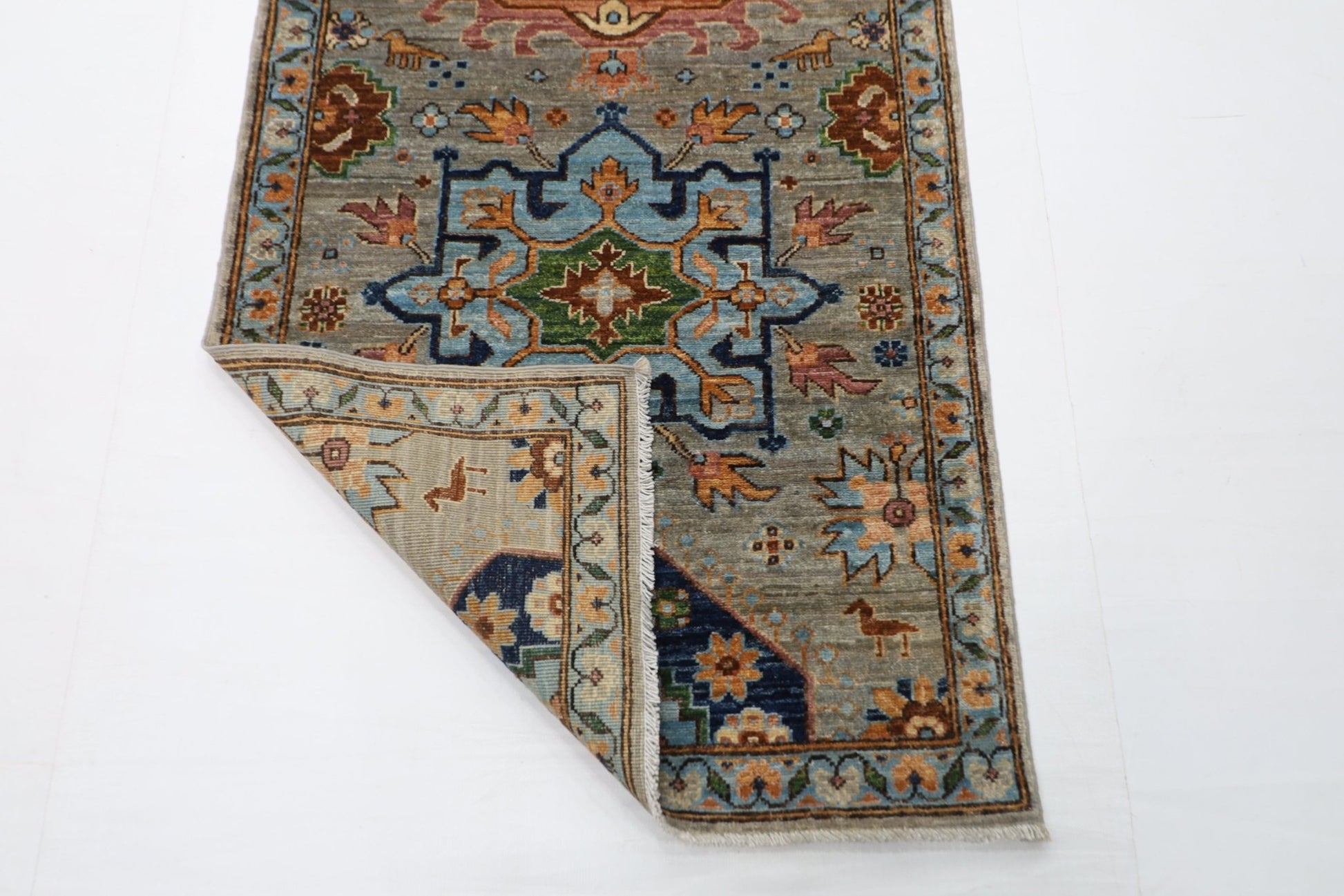 83 x 434 cm | Oriental Gray Runner Rug Afghan Hand Knotted Veg Dye Wool carpet - ART WOOL CARPET