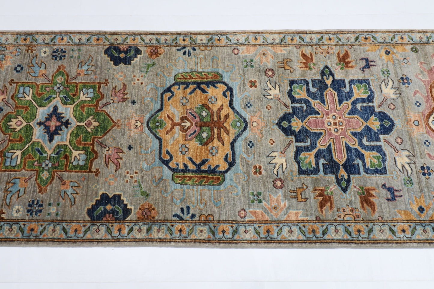 83 x 434 cm | Oriental Gray Runner Rug Afghan Hand Knotted Veg Dye Wool carpet - ART WOOL CARPET