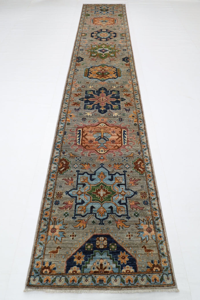 83 x 434 cm | Oriental Gray Runner Rug Afghan Hand Knotted Veg Dye Wool carpet