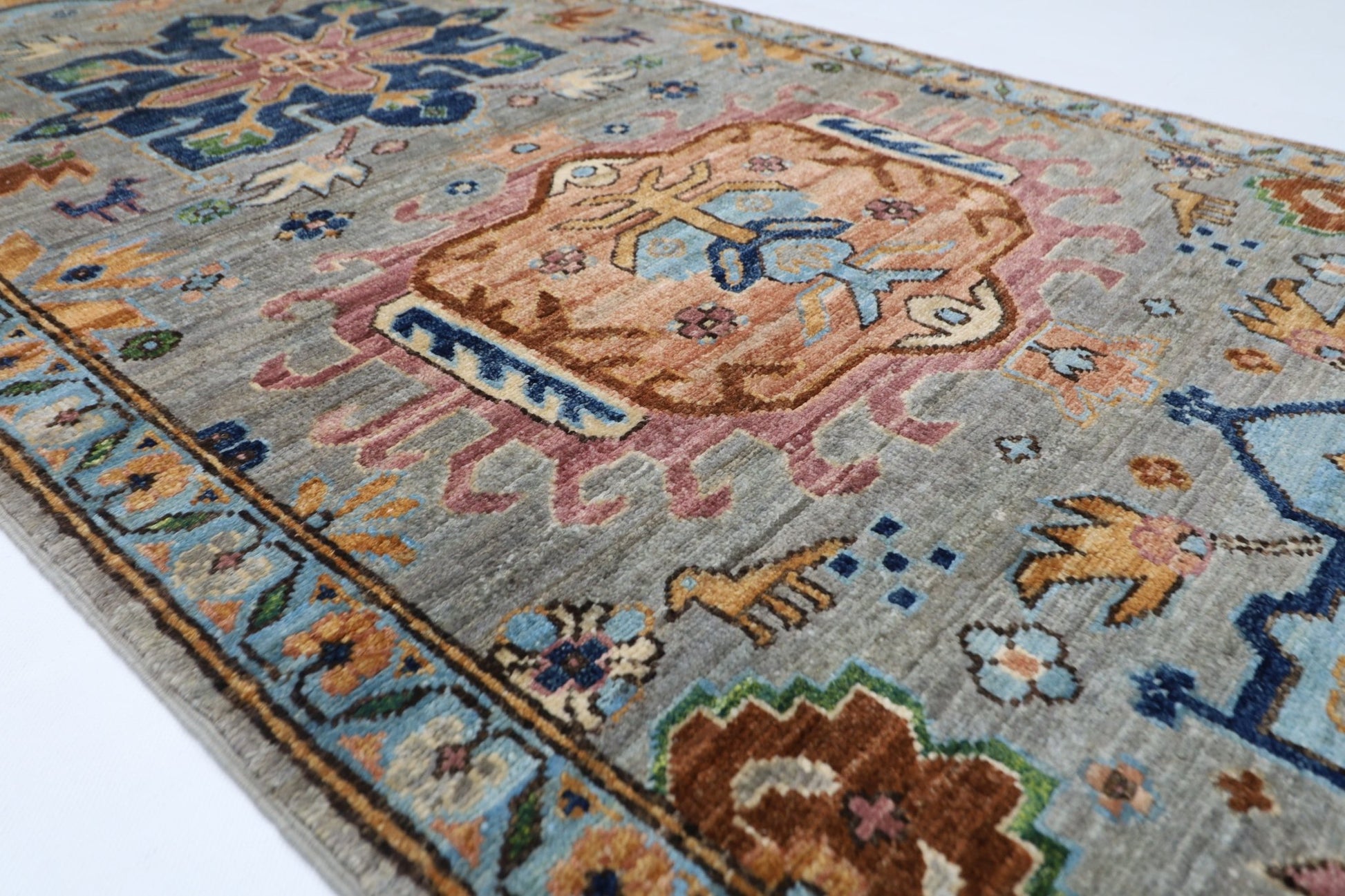 83 x 434 cm | Oriental Gray Runner Rug Afghan Hand Knotted Veg Dye Wool carpet - ART WOOL CARPET