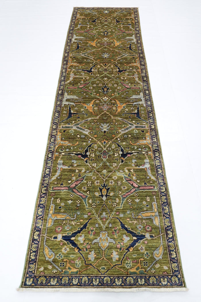 84 x 296 cm | Bidjar Green Oriental Runner Rug Afghan Hand Knotted Veg Dye Wool carpet