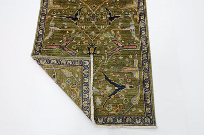 84 x 296 cm | Bidjar Green Oriental Runner Rug Afghan Hand Knotted Veg Dye Wool carpet - ART WOOL CARPET
