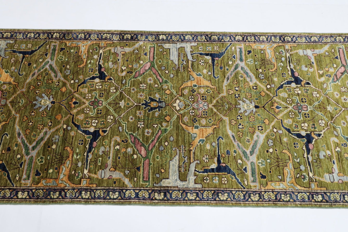 84 x 296 cm | Bidjar Green Oriental Runner Rug Afghan Hand Knotted Veg Dye Wool carpet - ART WOOL CARPET