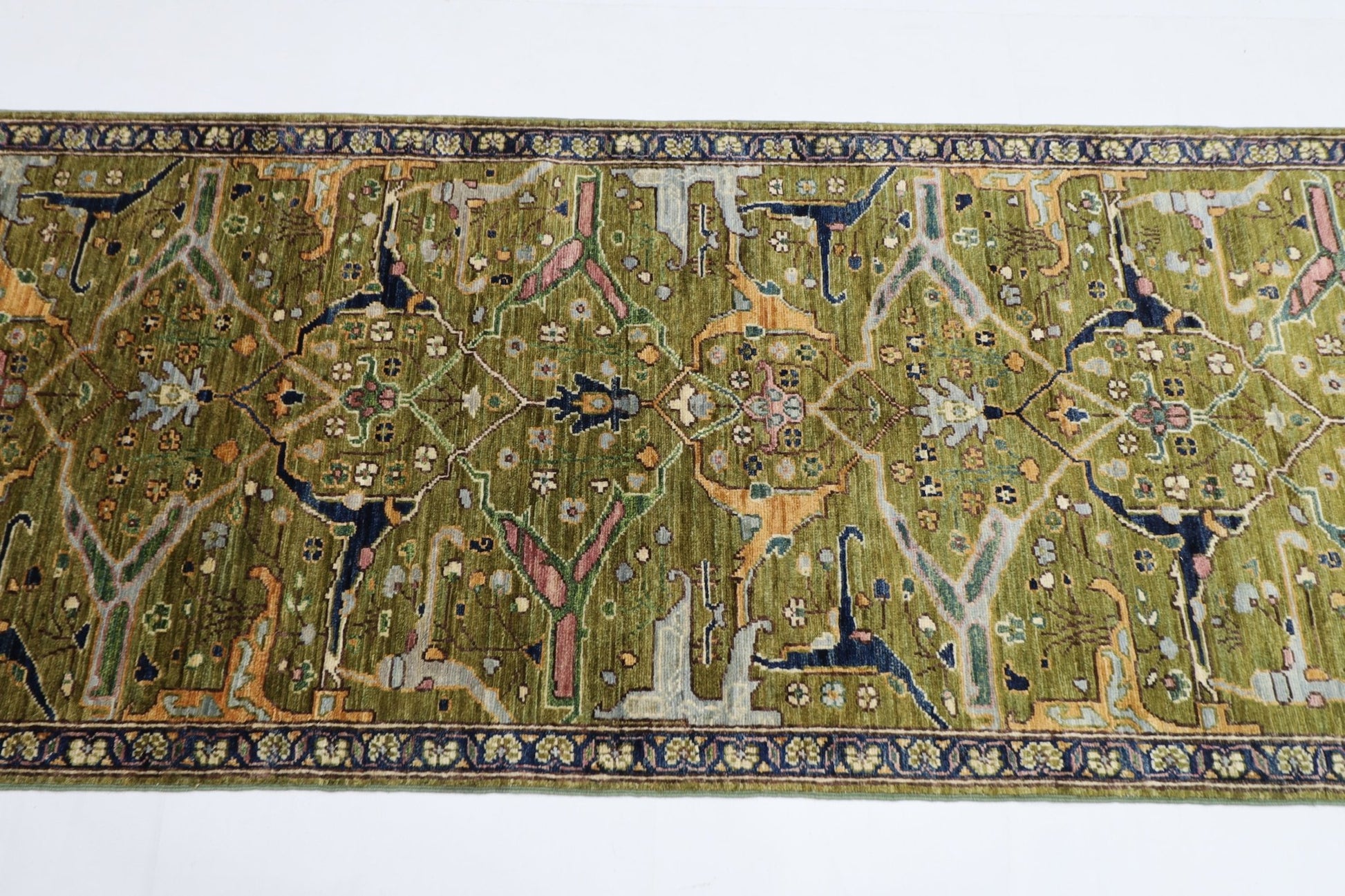 84 x 296 cm | Bidjar Green Oriental Runner Rug Afghan Hand Knotted Veg Dye Wool carpet - ART WOOL CARPET