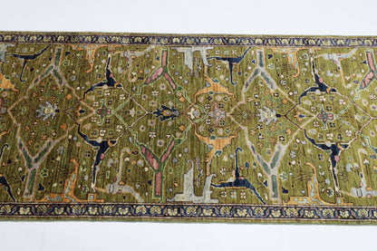 84 x 296 cm | Bidjar Green Oriental Runner Rug Afghan Hand Knotted Veg Dye Wool carpet - ART WOOL CARPET
