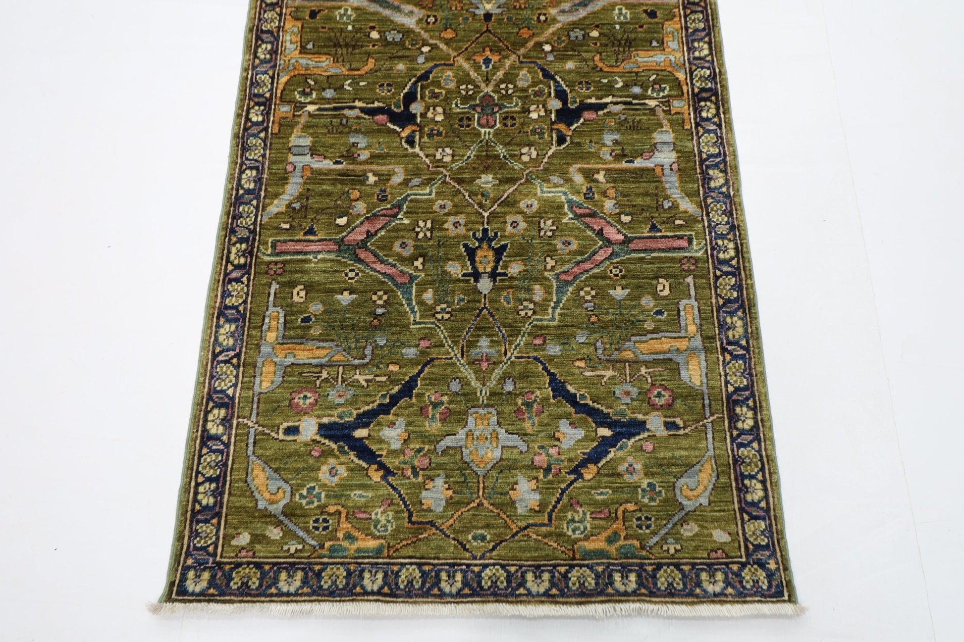 84 x 296 cm | Bidjar Green Oriental Runner Rug Afghan Hand Knotted Veg Dye Wool carpet - ART WOOL CARPET