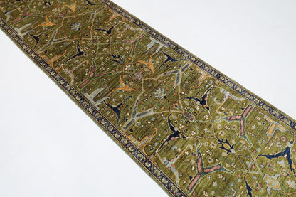 84 x 296 cm | Bidjar Green Oriental Runner Rug Afghan Hand Knotted Veg Dye Wool carpet - ART WOOL CARPET