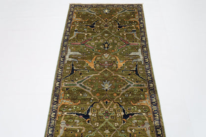 84 x 296 cm | Bidjar Green Oriental Runner Rug Afghan Hand Knotted Veg Dye Wool carpet - ART WOOL CARPET
