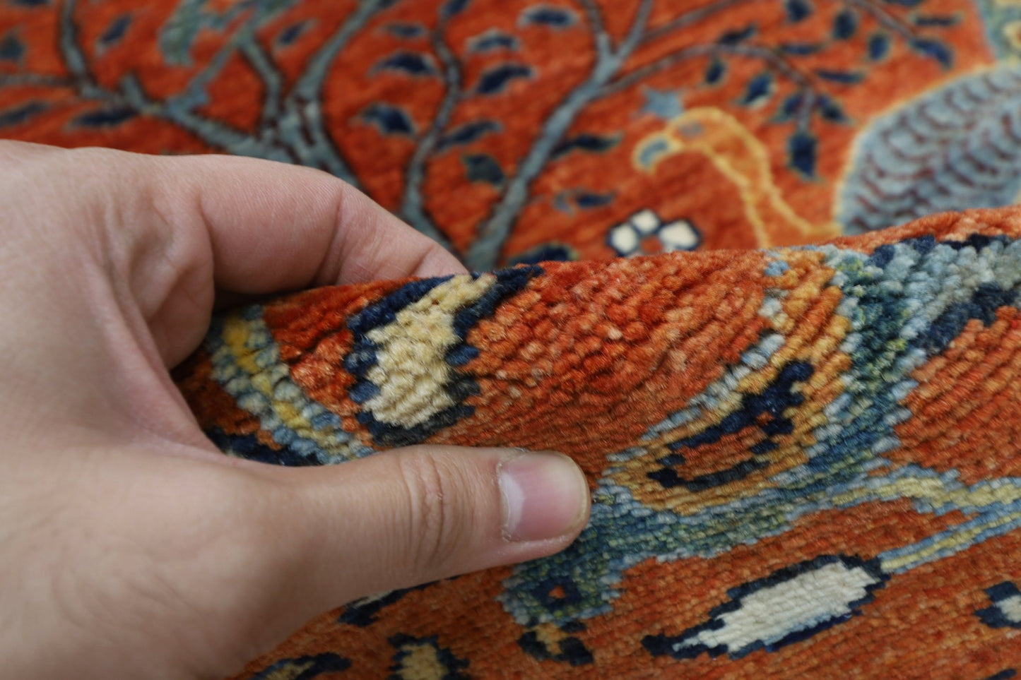 84 x 320 cm | Oriental Birds Orange Runner Rug Afghan Hand Knotted Veg Dye Wool carpet - ART WOOL CARPET