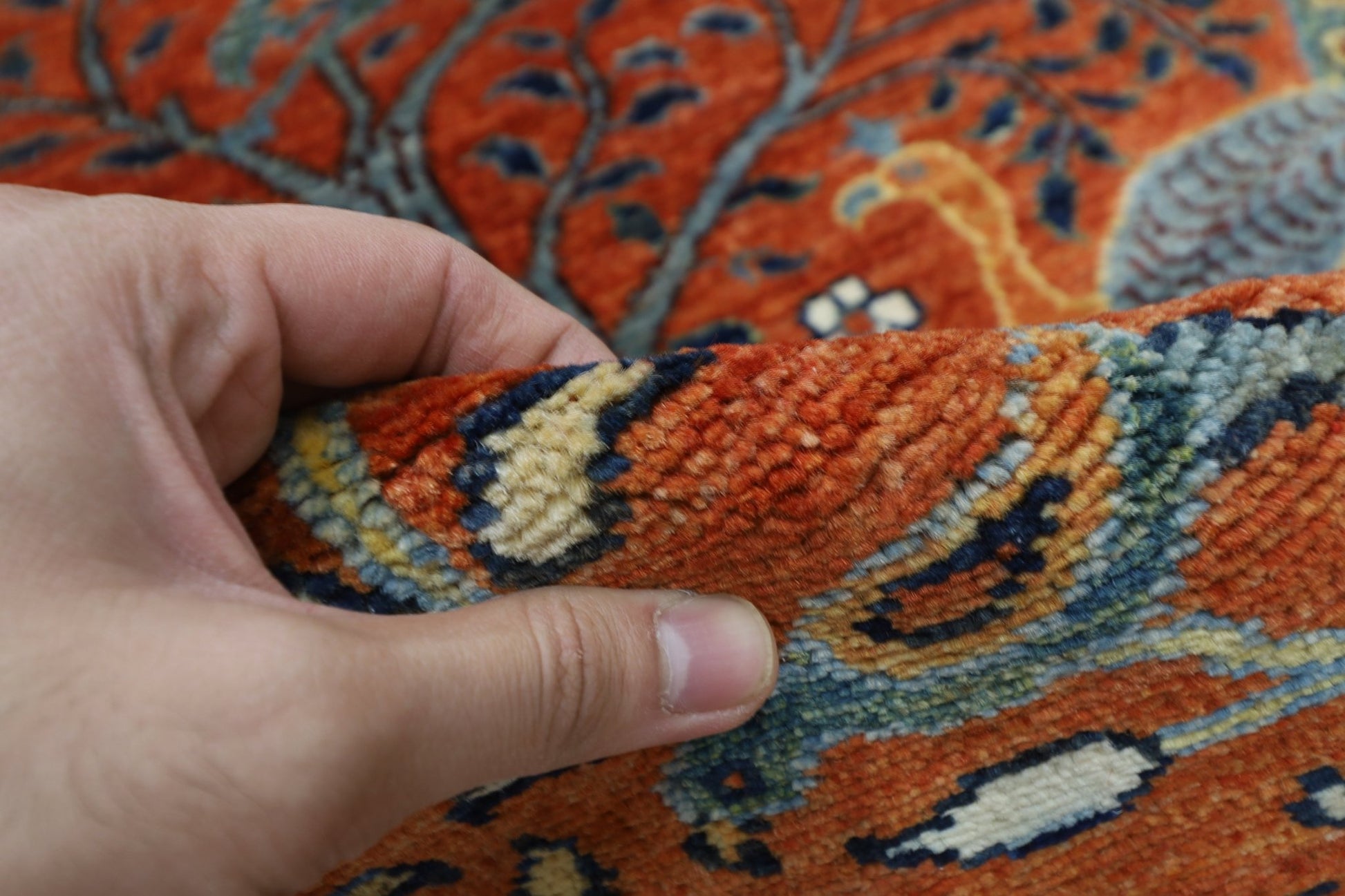 84 x 320 cm | Oriental Birds Orange Runner Rug Afghan Hand Knotted Veg Dye Wool carpet - ART WOOL CARPET