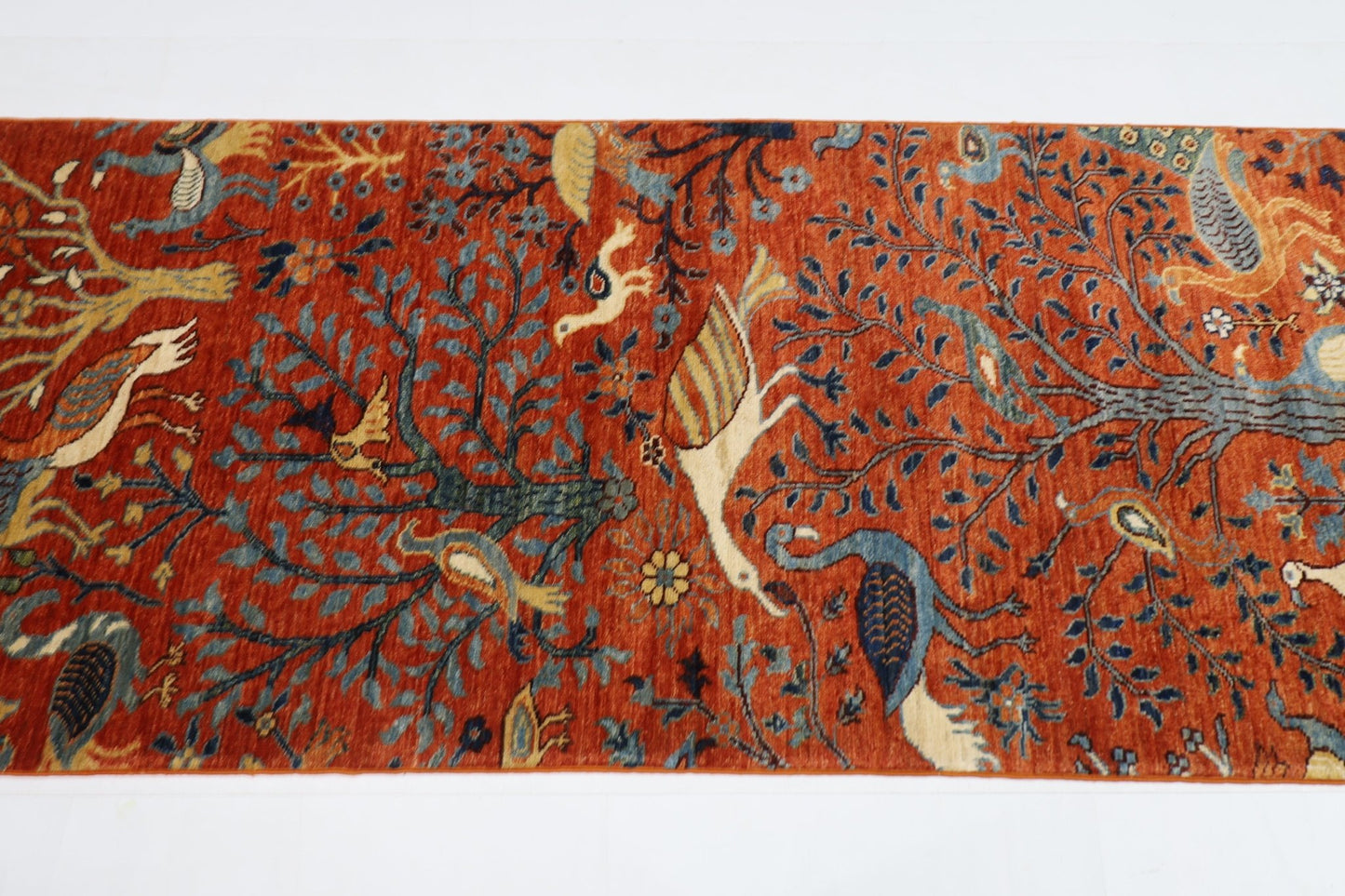 84 x 320 cm | Oriental Birds Orange Runner Rug Afghan Hand Knotted Veg Dye Wool carpet - ART WOOL CARPET
