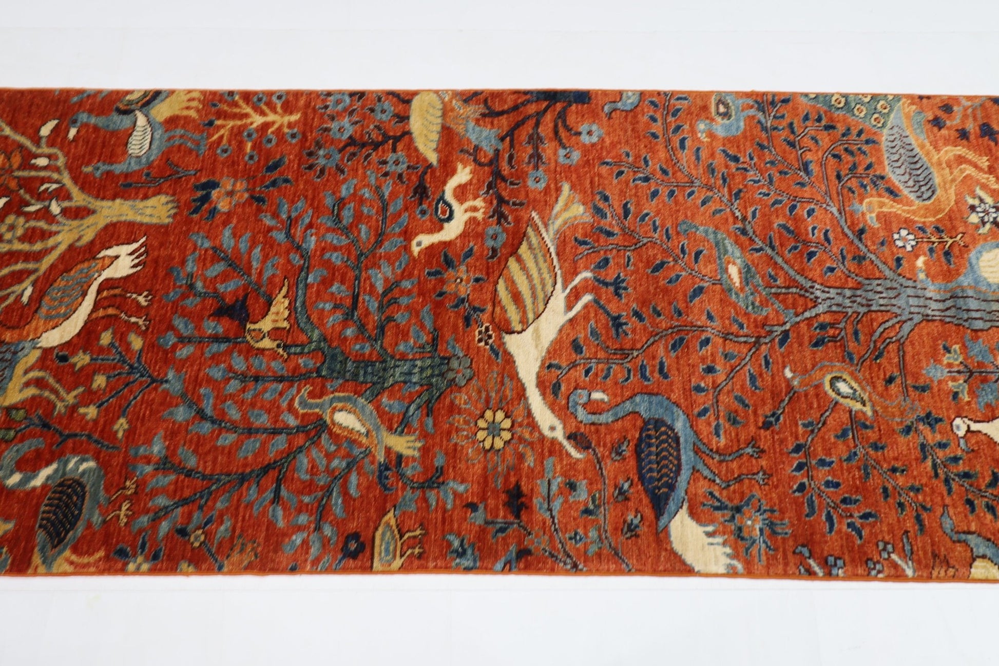 84 x 320 cm | Oriental Birds Orange Runner Rug Afghan Hand Knotted Veg Dye Wool carpet - ART WOOL CARPET