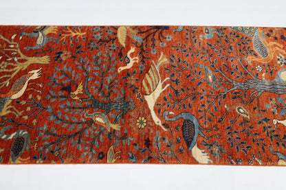 84 x 320 cm | Oriental Birds Orange Runner Rug Afghan Hand Knotted Veg Dye Wool carpet - ART WOOL CARPET