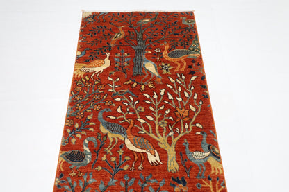 84 x 320 cm | Oriental Birds Orange Runner Rug Afghan Hand Knotted Veg Dye Wool carpet - ART WOOL CARPET