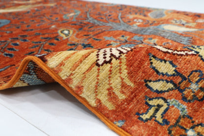 84 x 320 cm | Oriental Birds Orange Runner Rug Afghan Hand Knotted Veg Dye Wool carpet - ART WOOL CARPET