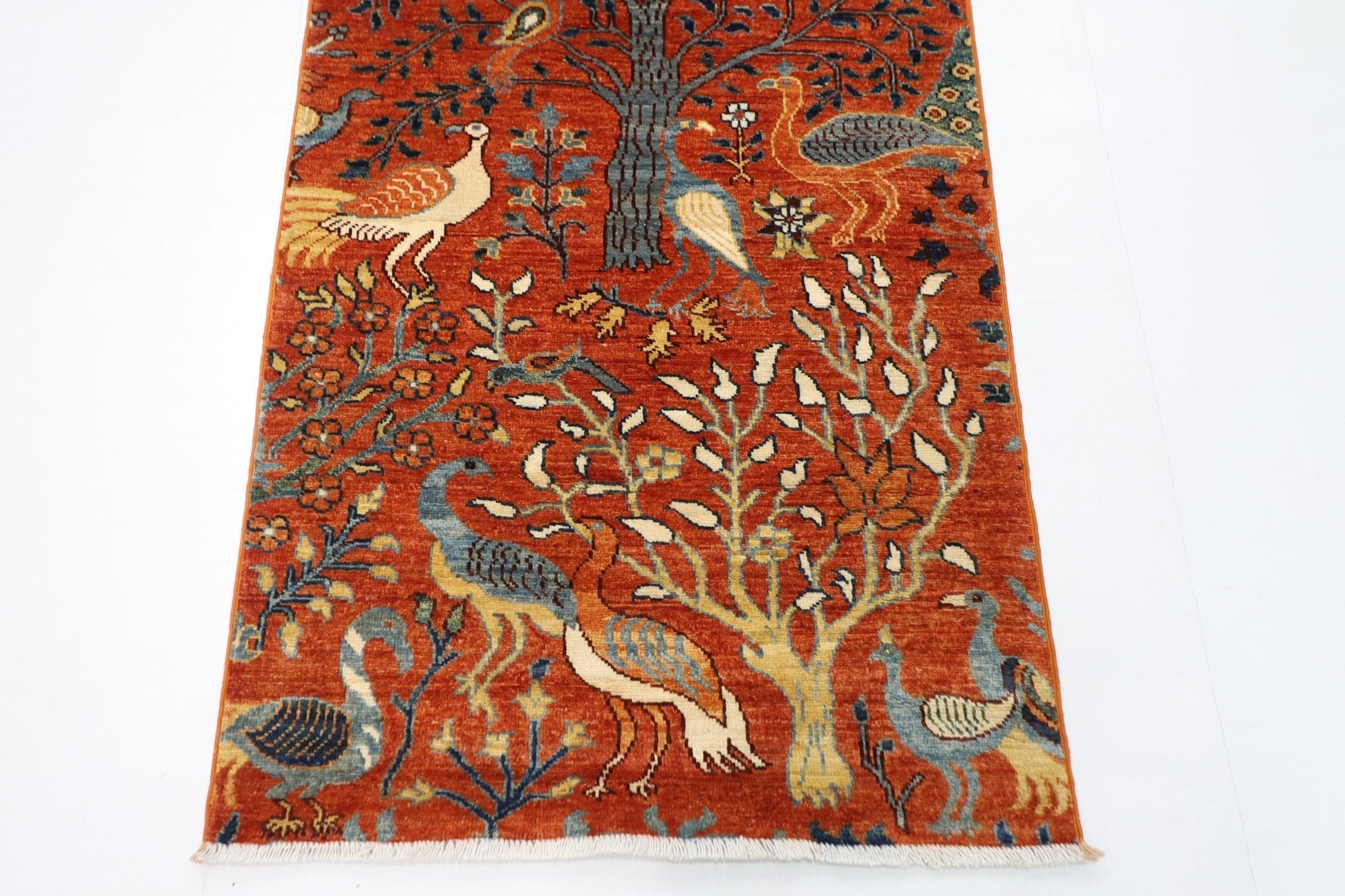84 x 320 cm | Oriental Birds Orange Runner Rug Afghan Hand Knotted Veg Dye Wool carpet - ART WOOL CARPET