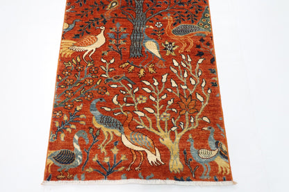 84 x 320 cm | Oriental Birds Orange Runner Rug Afghan Hand Knotted Veg Dye Wool carpet - ART WOOL CARPET