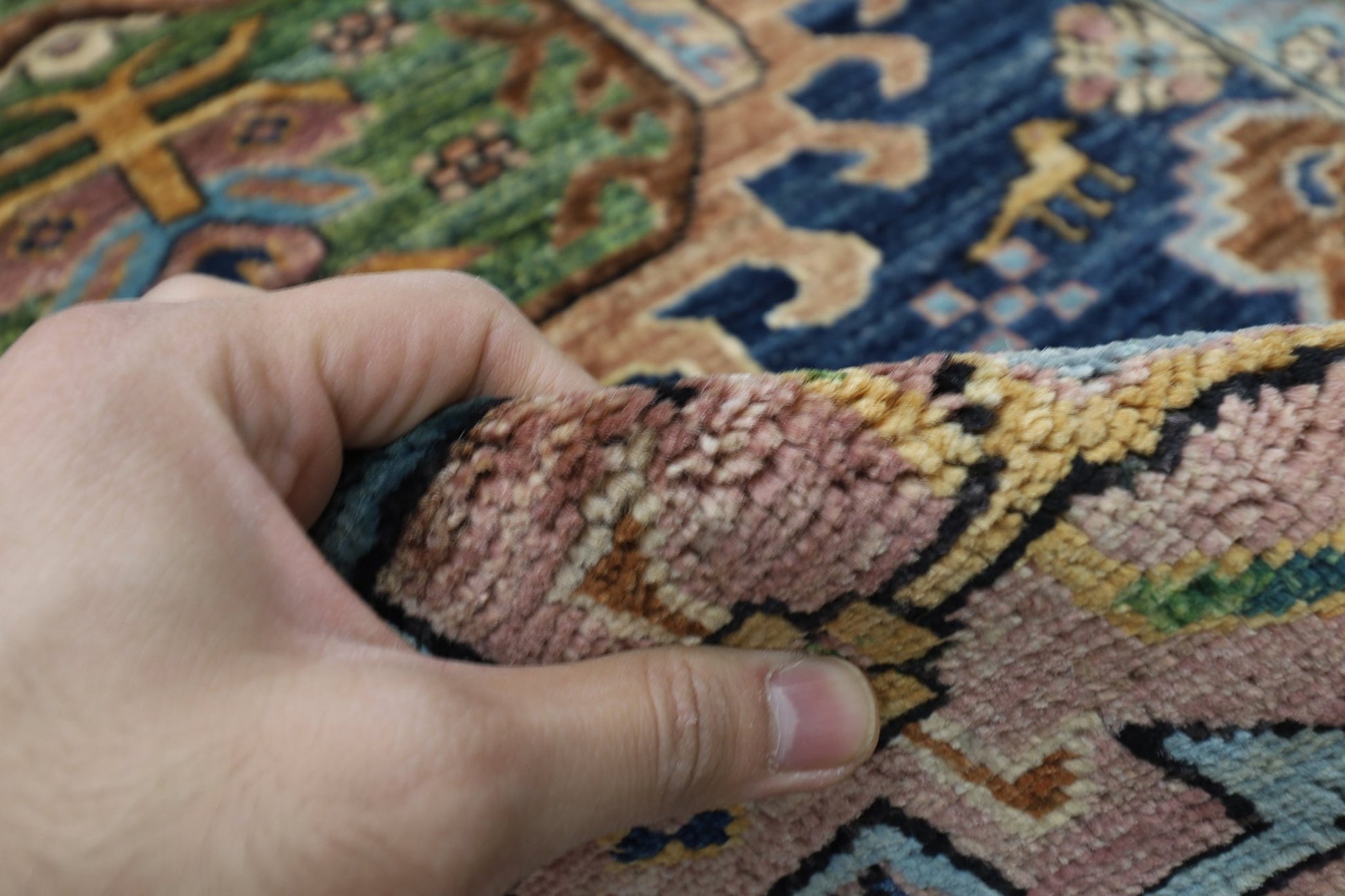 84x 416 cm | Oriental Floral Blue Runner Rug Afghan Hand Knotted Veg Dye Wool carpet - ART WOOL CARPET