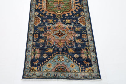 84x 416 cm | Oriental Floral Blue Runner Rug Afghan Hand Knotted Veg Dye Wool carpet - ART WOOL CARPET
