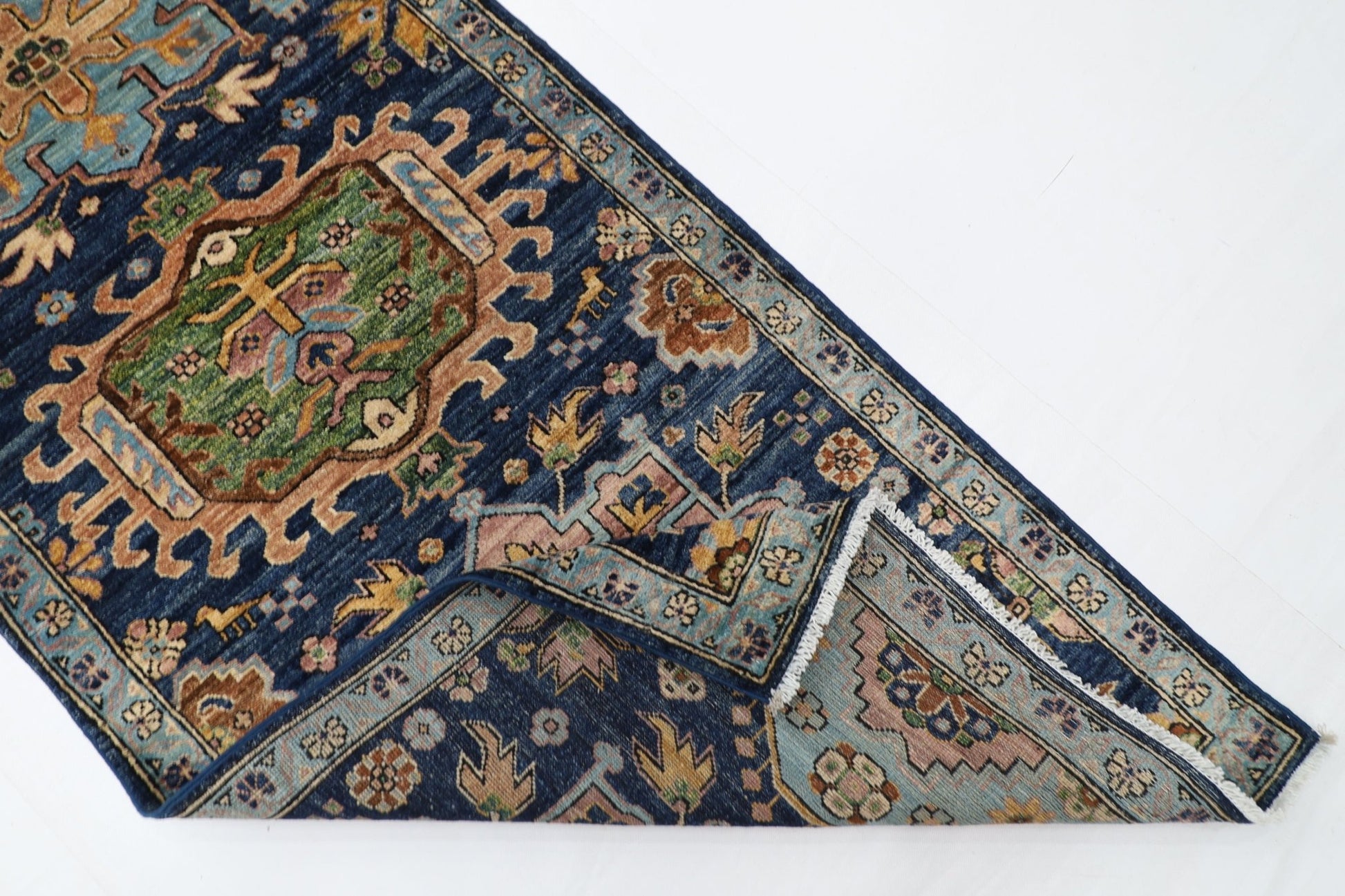 84x 416 cm | Oriental Floral Blue Runner Rug Afghan Hand Knotted Veg Dye Wool carpet - ART WOOL CARPET