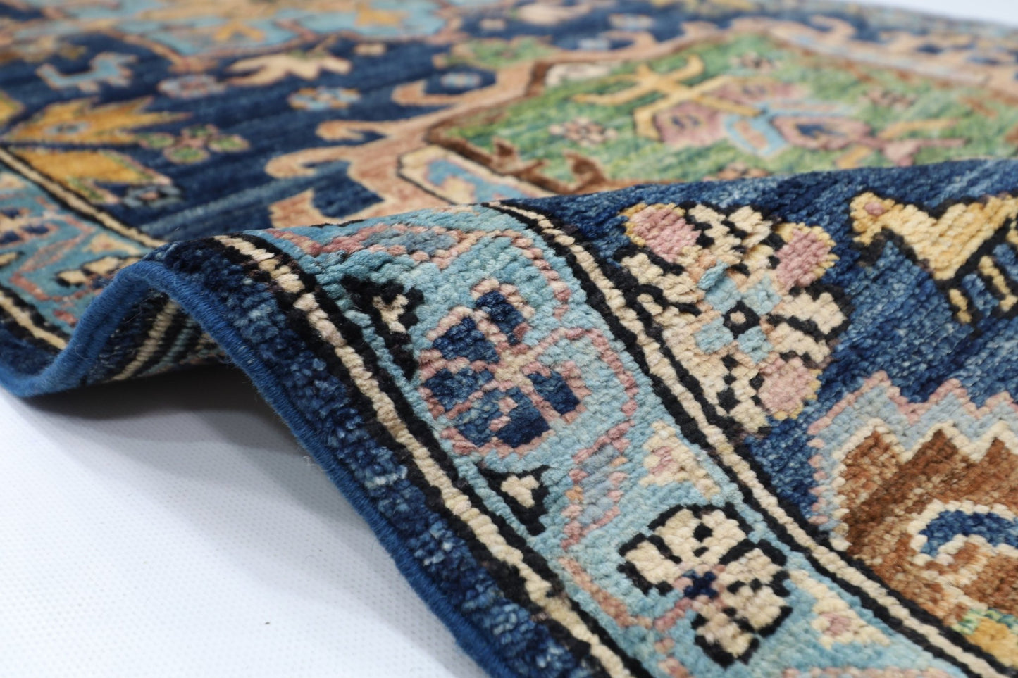 84x 416 cm | Oriental Floral Blue Runner Rug Afghan Hand Knotted Veg Dye Wool carpet - ART WOOL CARPET