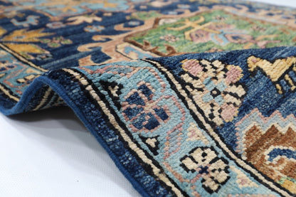 84x 416 cm | Oriental Floral Blue Runner Rug Afghan Hand Knotted Veg Dye Wool carpet - ART WOOL CARPET