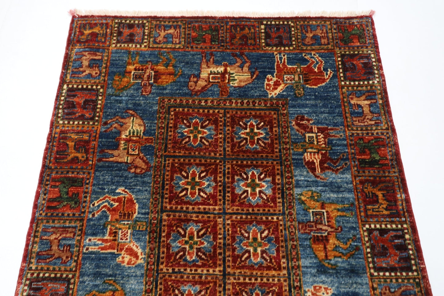 85 x 134 cm | Oriental Animal Accent Rug Afghan Hand Knotted Veg Dye Wool carpet - ART WOOL CARPET