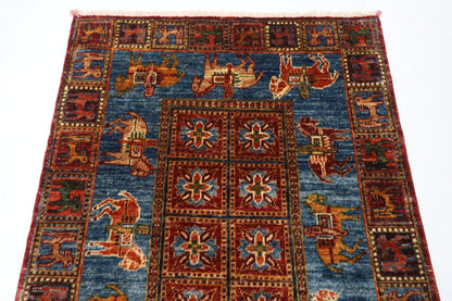 85 x 134 cm | Oriental Animal Accent Rug Afghan Hand Knotted Veg Dye Wool carpet - ART WOOL CARPET