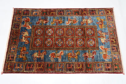 85 x 134 cm | Oriental Animal Accent Rug Afghan Hand Knotted Veg Dye Wool carpet - ART WOOL CARPET